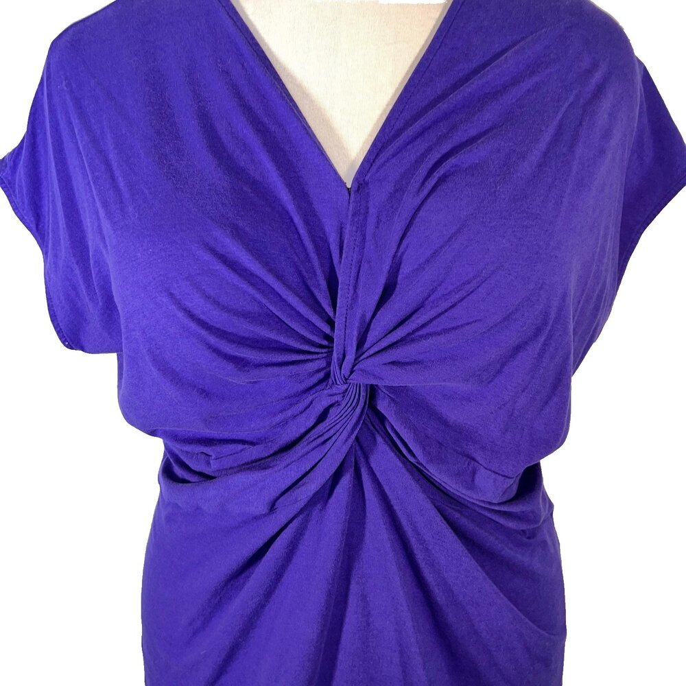 Ava & Viv Blouse Womens 2X Purple Twist Front V-Neck Cap Sleeve Cotton Modal - Picture 7 of 12